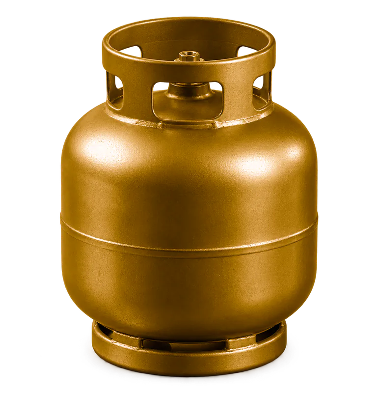 Botijão P13 dourado sem identificação de marca; imagem ilustrativa