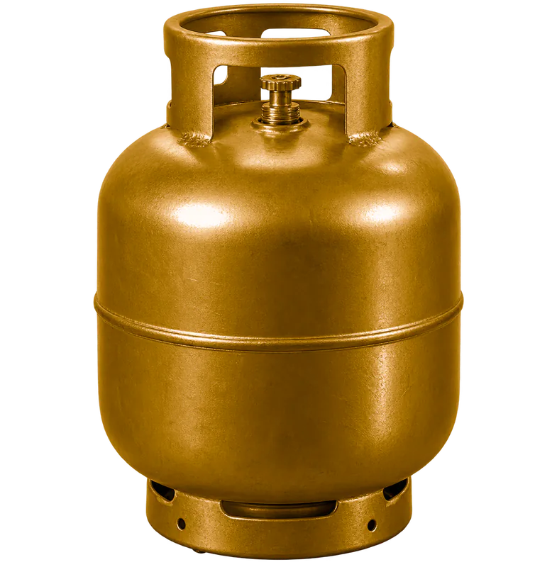Botijão P15 dourado sem identificação de marca; imagem ilustrativa